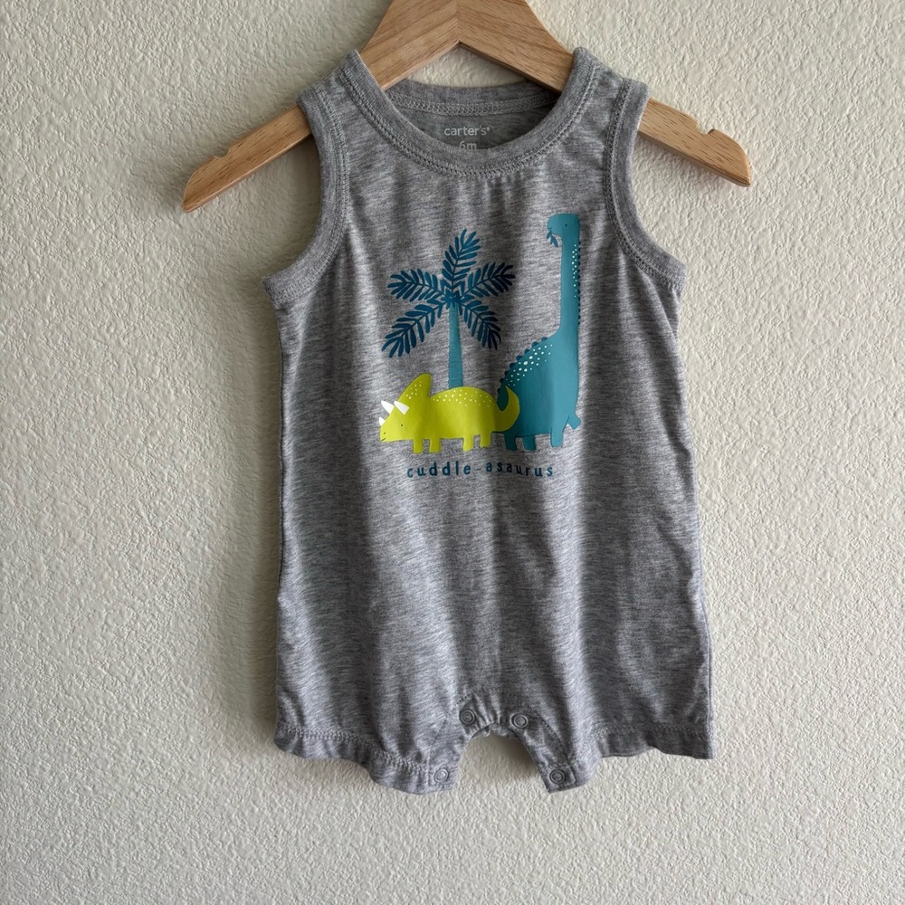 Carter's Gray Baby Romper with Dinosaur NWOT 6M